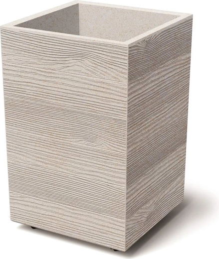 Plastový květináč Madera Square Eco Wood 38,5 × 38,5 × 37 cm – bílý eko dekor dřeva