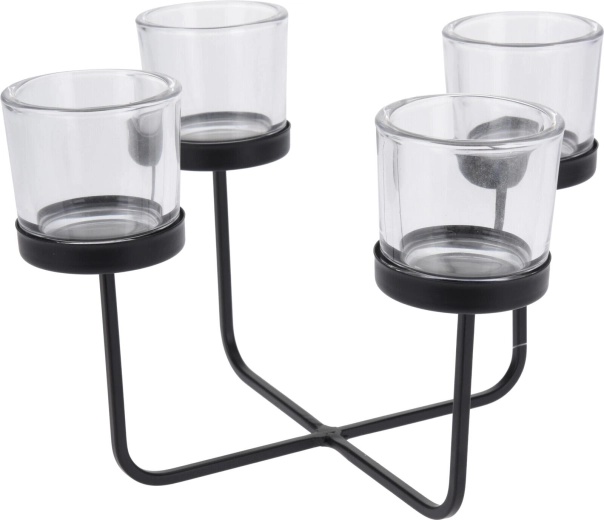 Čtyřramenný svícen z kovu a skla, černý