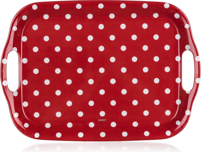 Melaminový servírovací tác s puntíky 36 × 25,5 cm, červený