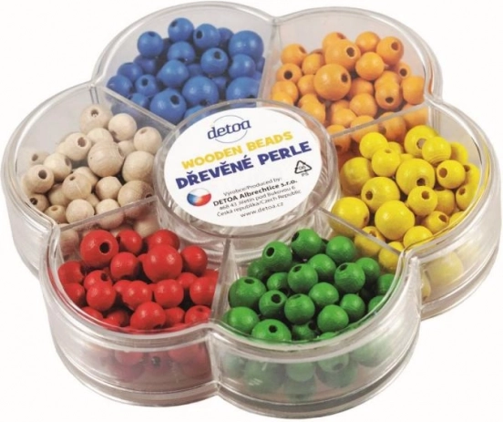 Detoa dřevěné perličky v kytičce – barevná kreativní sada pro navlékání