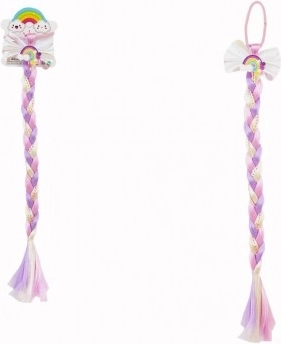 Gumička do vlasů s mašlí a barevným copem s flitry