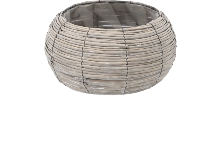 Proutěný obal na květináč kulatý šedý 39 × 21 cm