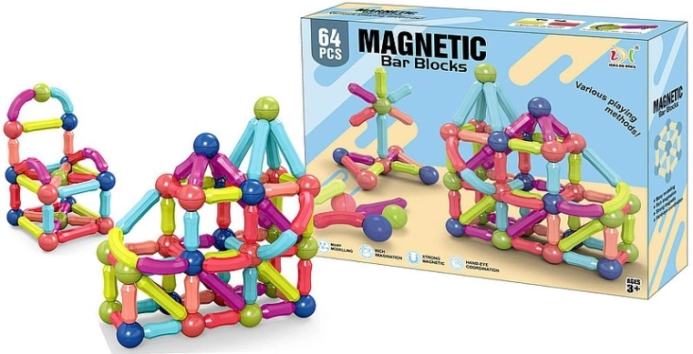 Magnetické 3D stavební kostky – 64 dílů