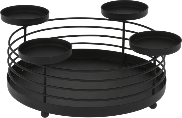 Kulatý kovový svícen na 4 svíčky, černý, průměr 32 cm