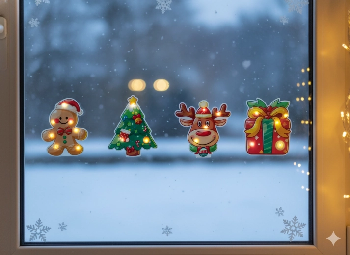 Vánoční gelová LED samolepka – teplá bílá, mix motivů