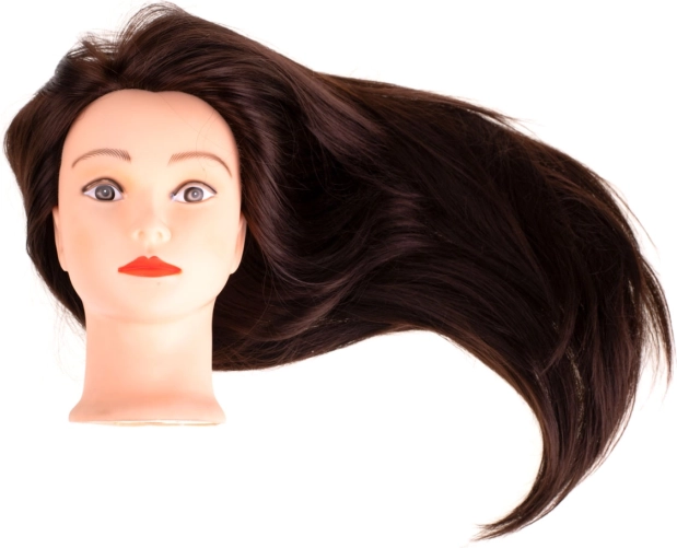 Kadeřnická tréninková hlava s hnědými vlasy