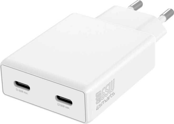 Síťová nabíječka PDPlug 65W GaN se dvěma USB‑C, bílá