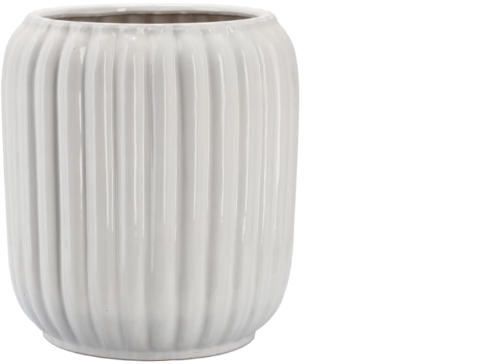 Keramický obal na květináč s reliéfním vzorem 28 × 28 × 40,5 cm bílý