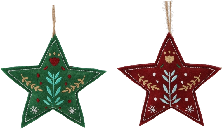 Vánoční závěsná hvězda zelená/burgundská 10 × 2 × 18 cm