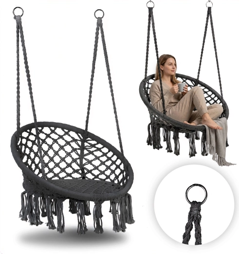 Závěsné křeslo boho do zahrady, šedé, MultiGarden