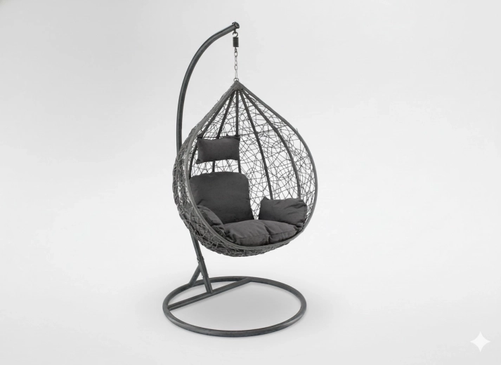 Závěsné křeslo tmavě šedé s poduškou a ocelovým rámem