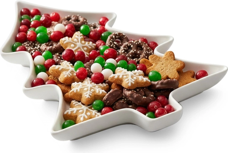 Porcelánový servírovací talíř ve tvaru vánočního stromku 35 × 26 × 3 cm, bílý