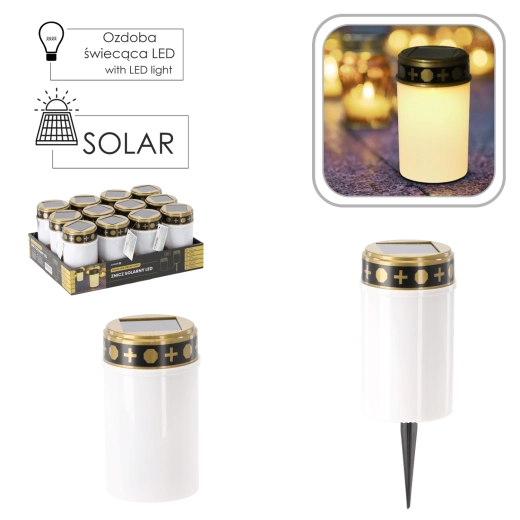 Solární LED svíčka na hrob s efektem plamene 2v1, teplá bílá
