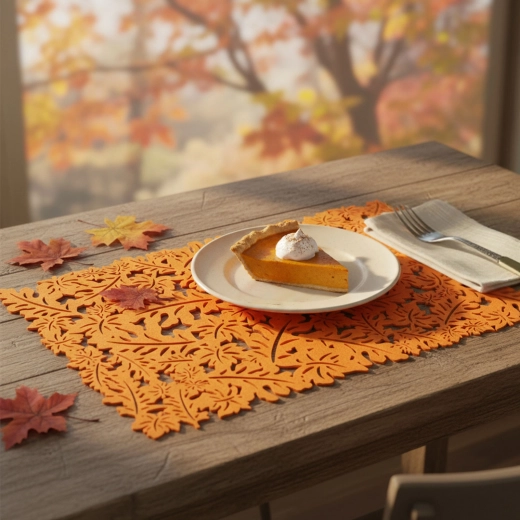 Podzimní filcová podložka s motivem listů, oranžová