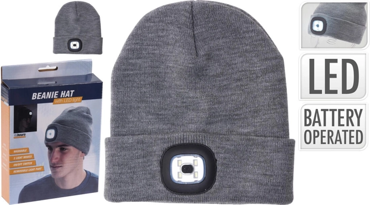 Čepice s LED světlem, šedá