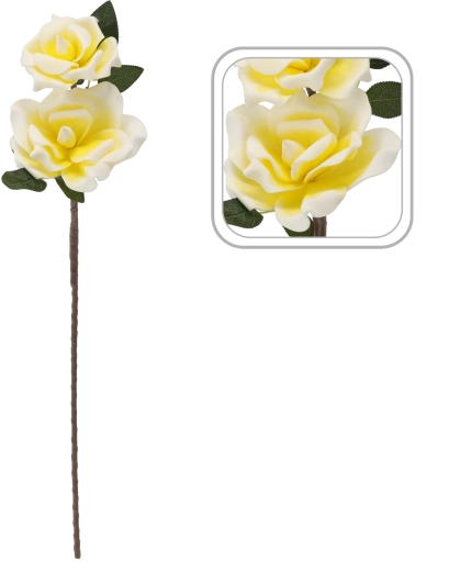 Dekorativní umělá růže se 2 květy 72 cm žlutá