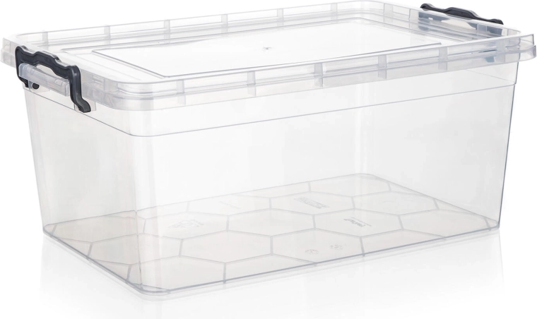 Úložný box GEMA 14 l s víkem a klipy, transparentní