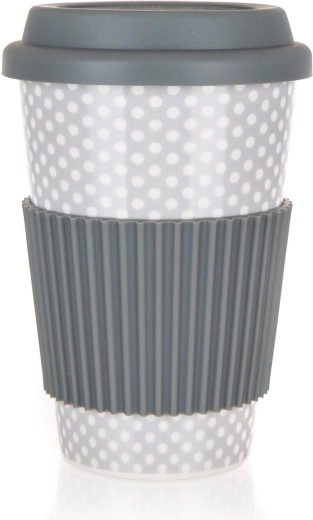 Cestovní keramický hrnek s víčkem 400 ml šedý