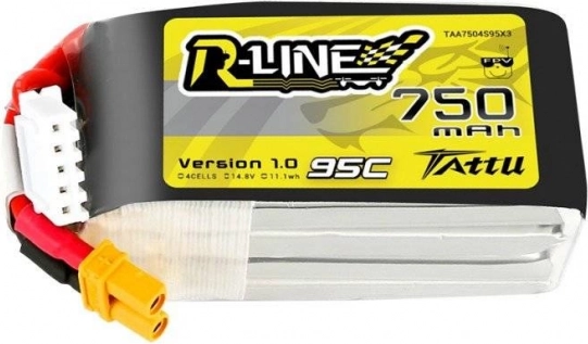 tattu r-line 750 mah 14,8 v 95c lipo baterie 4s s konektorem xt30