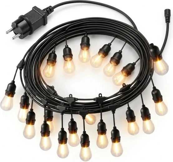 Zahradní světelný řetěz 20 m, 20× LED žárovka, teplá bílá 2700K, IP44, 9 W