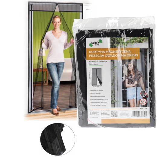 Magnetická síť proti hmyzu na dveře, černá, 80/90/100 × 200/210 cm