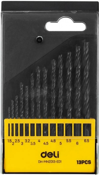 Sada vrtáků HSS DELI TOOLS 13 ks (1,5–6,5 mm)