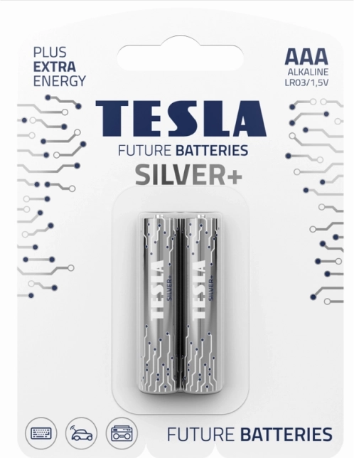 Alkalické baterie TESLA SILVER+ AAA LR03 1.5 V, 2 ks