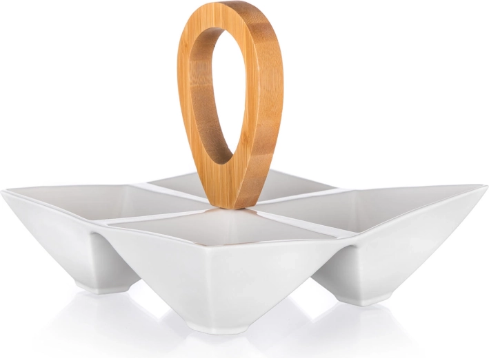 Dělená servírovací miska z porcelánu s bambusovým držadlem BRILLANTE 21 × 21 × 17,5 cm