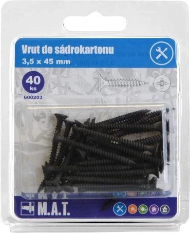 Vrut do sádrokartonu 3,5 × 45 mm s jemným závitem, fosfátovaný (40 ks)
