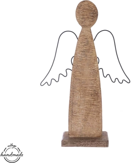 Dekorace Anděl z mangového dřeva s kovovými křídly 31 cm