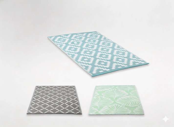 Venkovní plochý koberec na terasu 120 × 180 cm, mix vzorů