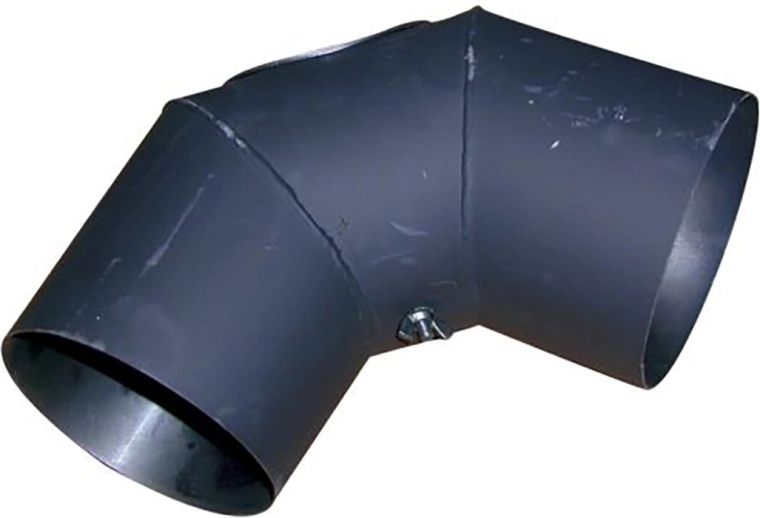 Kouřové koleno s čistícím otvorem 125 mm, 90°, ocel 1,5 mm, černé