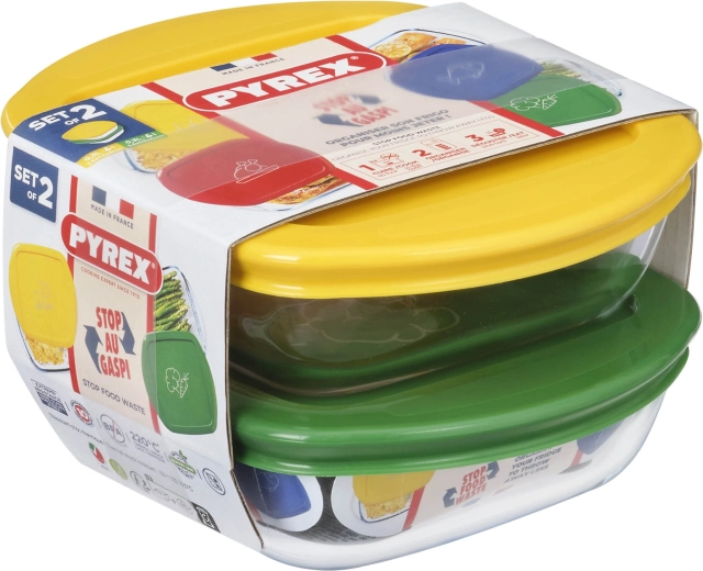 Sada čtvercových dóz PYREX 2 ks 0,3 l sklo