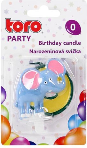 Dortová svíčka číslice 0 se slonem TORO 5 cm
