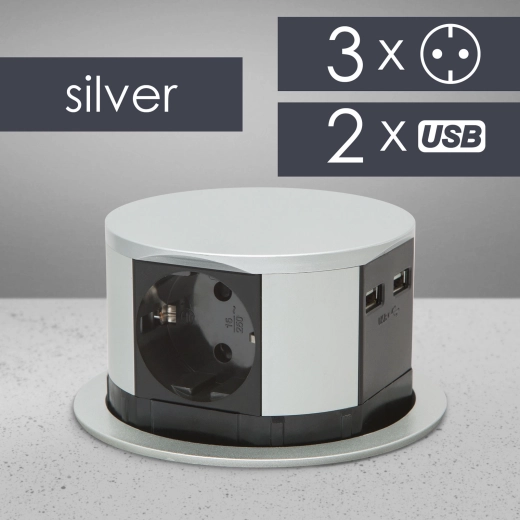 Vestavná výsuvná zásuvková lišta se 3 zásuvkami, USB-A a USB-C