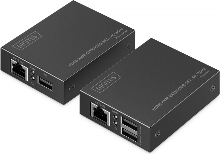 HDMI extender po síťovém kabelu CAT6 4K/30 Hz s KVM USB 1.1 a IR ovládáním (sada vysílač + přijímač)