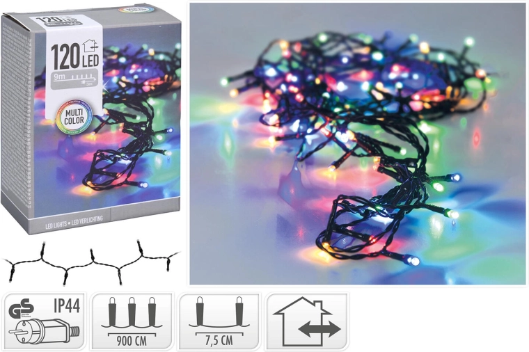 Vánoční LED osvětlení 9 m, 120 LED, barevné, IP44