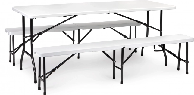 Cateringový skládací set stůl 180 cm a 2 lavice bílý ModernHome