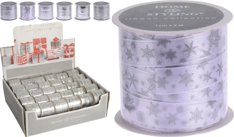 Dekorační stuha polyesterová 5 m × 1 cm stříbrná mix