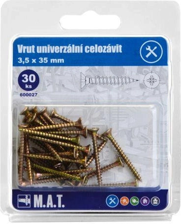 Univerzální vrut celozávit 3,5 × 35 mm, zinkovaný, 30 ks