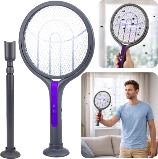 elektrická teleskopická mucholapka 2v1 s lampou proti komárům