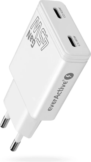 EverActive super slim GaN síťová nabíječka 45 W se 2× USB-C (SC-465Q)