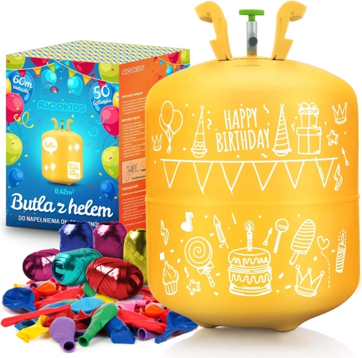 Jednorázová héliová láhev 0,42 m³ se 50 balonky a stuhou RICOKIDS