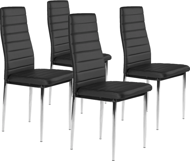 Sada 4 jídelních židlí z eko kůže, černé, chromované nohy