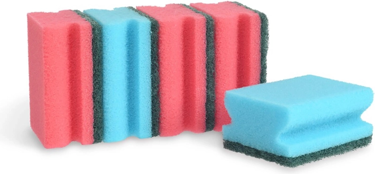 Tvarované houbičky na nádobí 8 × 4,5 × 2,5 cm, mix barev, 5 ks