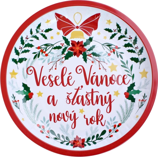 Plechový kulatý podnos Veselé Vánoce 26 cm