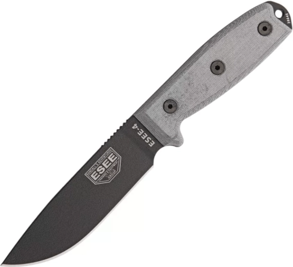 Univerzální nůž ESEE 4 s černou povrchovou úpravou a rukojetí Micarta