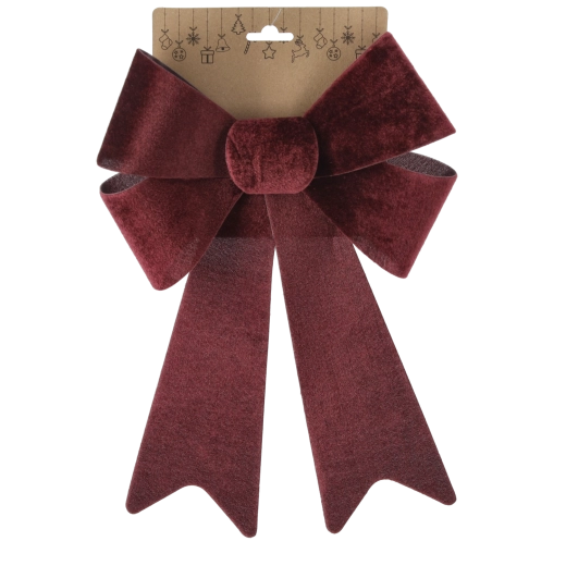 Velká vánoční dekorativní mašle z veluru bordó 23 × 38 cm