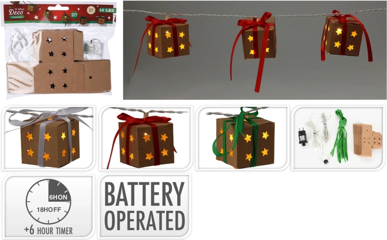 Vánoční LED osvětlení dárkové krabičky 1,2 m s časovačem, teplá bílá