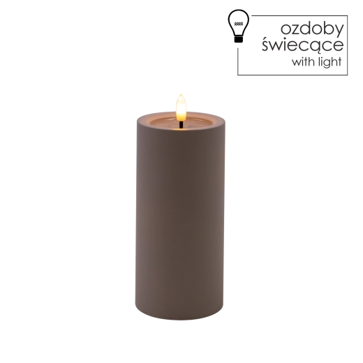 Šedá LED svíčka 7 × 15 cm s mihotavým plamenem